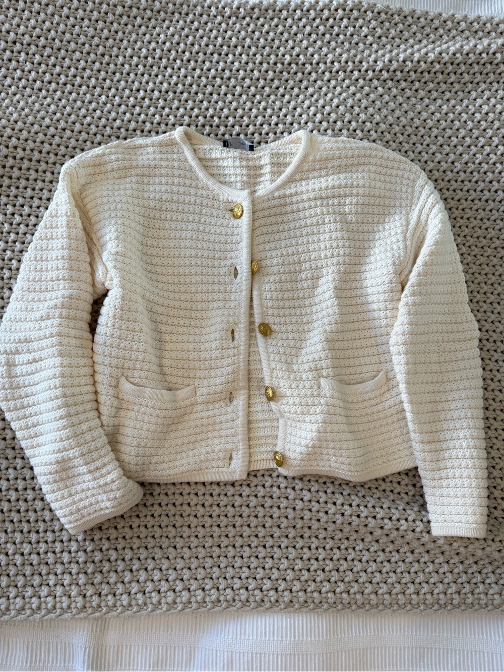 GAP Cream Textured Knit Cardigan with Gold Buttons